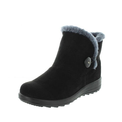 Panda Eugenia Black Womens Low Wedge Fur Lined Ankle Boot